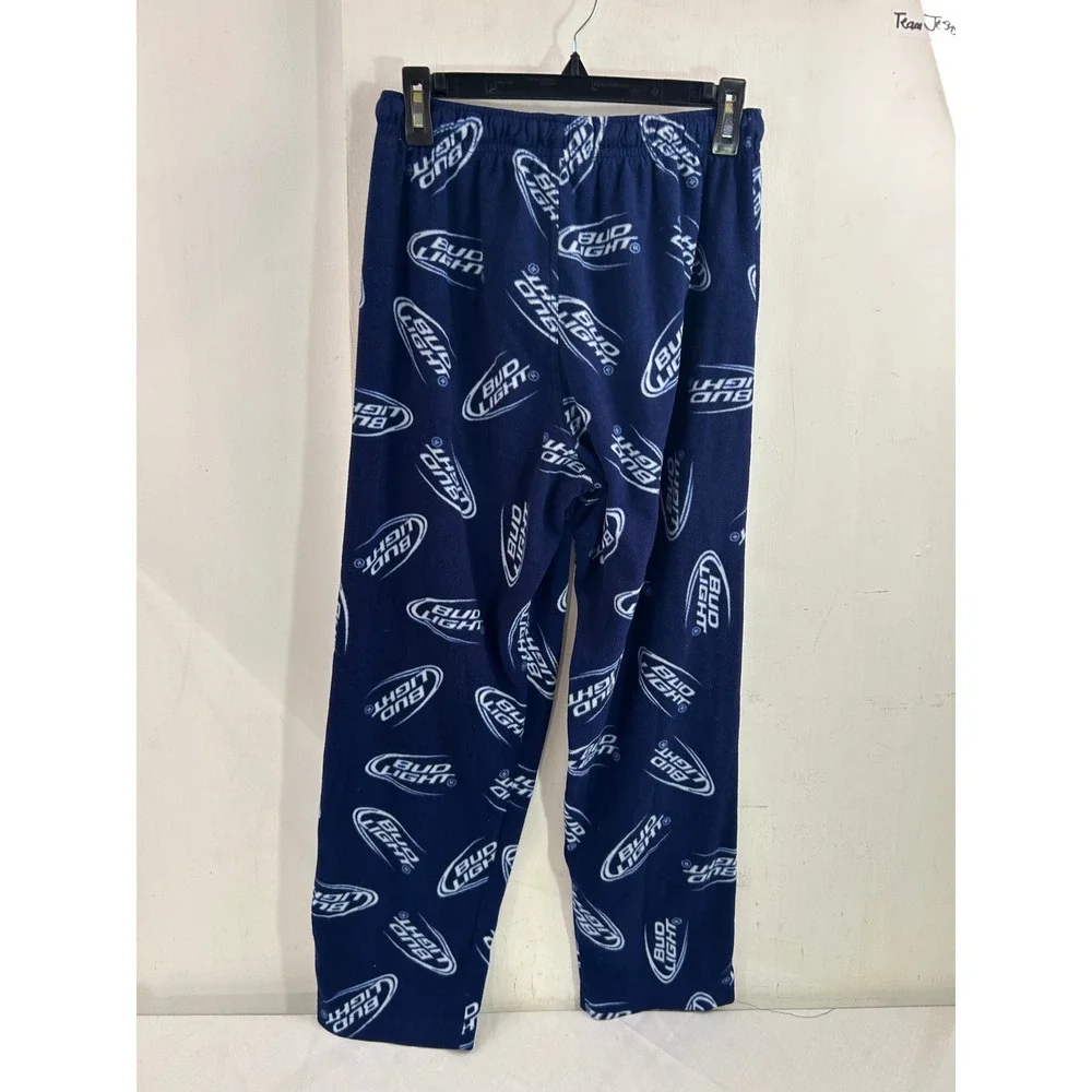 Bud Light Pajama Pants Small Blue Fleece All Over Print Mens